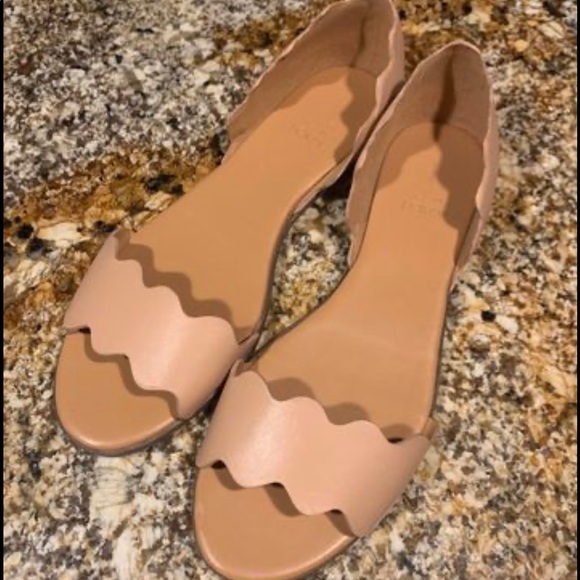 New J by J. Crew Taupe Leather Scalloped Peep Toe Flats 8